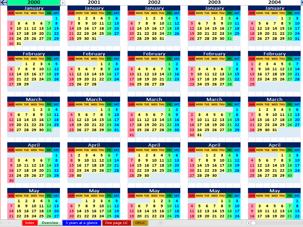 Preview 2 for Calendar in Excel