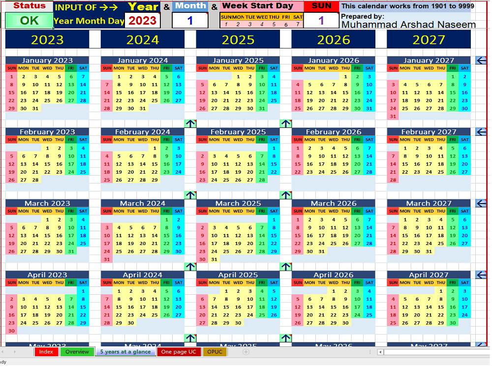 Preview 3 for Calendar in Excel