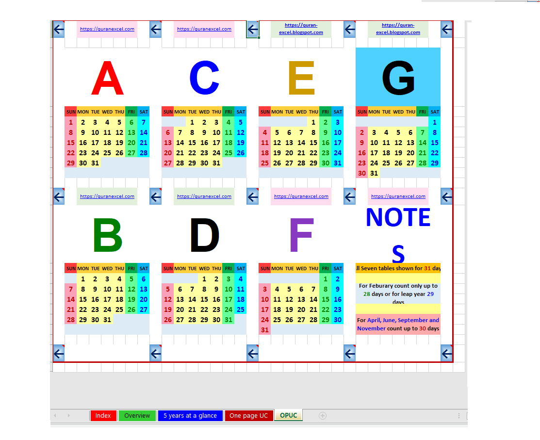 Preview 5 for Calendar in Excel